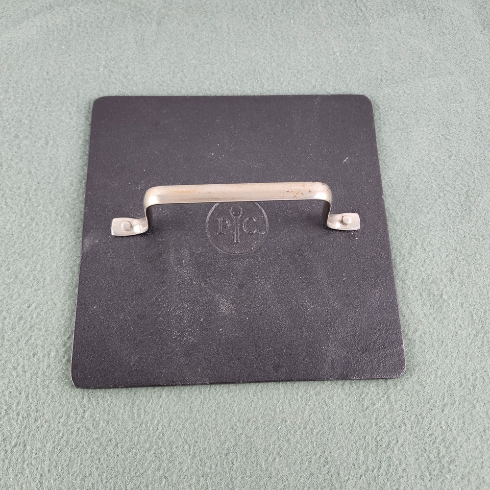 Pampered Chef Cast Iron Bacon / Grill / Panini Press W/ Stainless Handle 8 1/2"